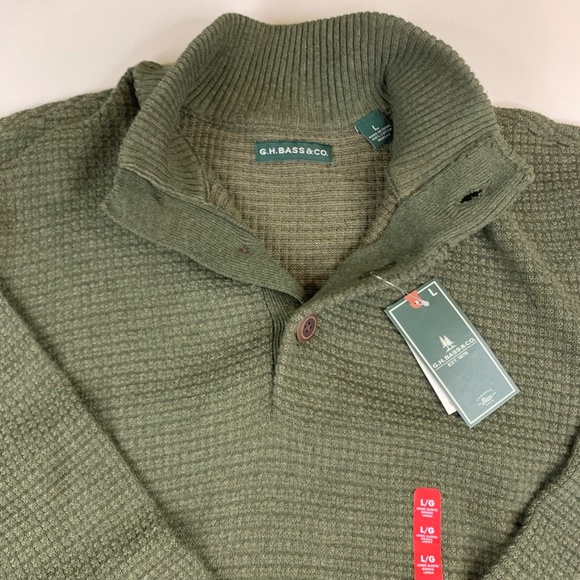 G.H. Bass &Co. stretch knit waffle pullover sweater mock collar 3 button closure - Picture 1 of 7